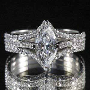 3Ct Marquise-Cut White Sapphire Halo Ring – Split Shank, 14K White Gold Plated